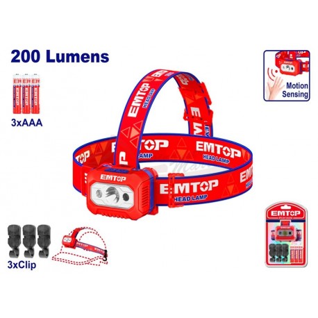 LINTERNA FRONTAL LED PARA CABEZA 200lm - EMTOP