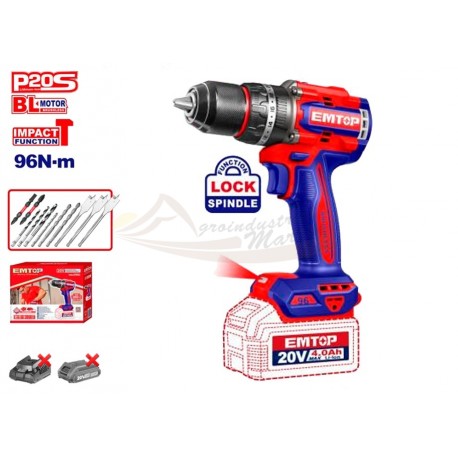 Taladro percutor a batería EMTOP 20V 96 Nm (22+1+1) P20S