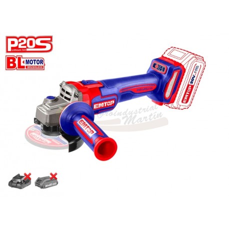 Amoladora EMTOP brushless a batería 20V P20S, disco 115 mm y rosca M14