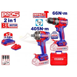 Kit EMTOP 20V: taladro 66 Nm + pistola de impacto 400 Nm