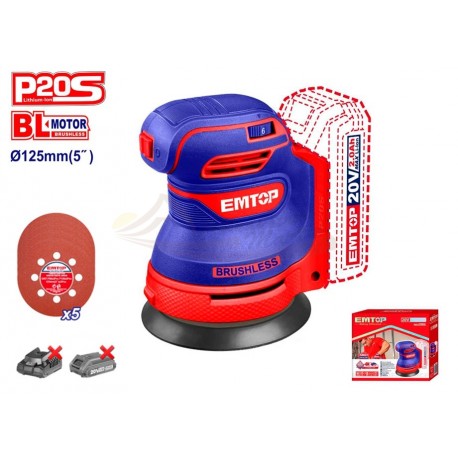 LIJADORA ORBITAL BATERÍA EMTOP 20V 125mm P20S